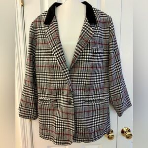 The American Line by Stefano blazer, sz 14, houndstooth, suede & wool, EUC